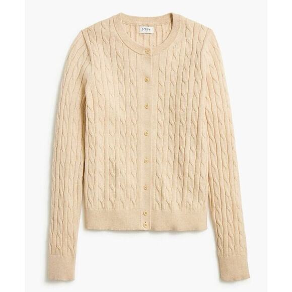 J Crew Women's Cable Knit Cardigan Sweater Button Long Sleeve Office Khaki SZ SM - Picture 2 of 6